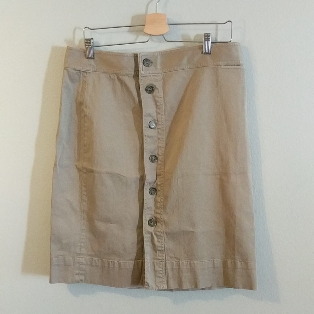 Khaki J. Crew Pencil Skirt with Button Front